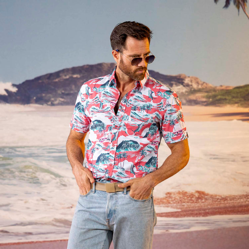 RSVLTS Marlin, P.I. KUNUFLEX Short Sleeve Shirt in Pink — detail 3