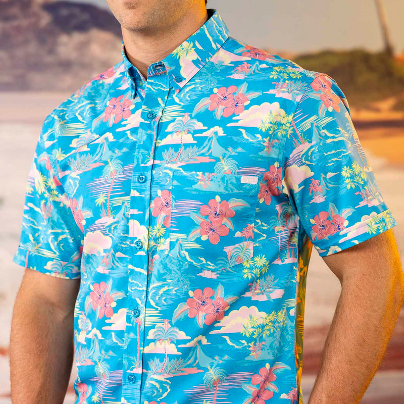 RSVLTS Magnum Tide KUNUFLEX Short Sleeve Shirt in Blue — front view