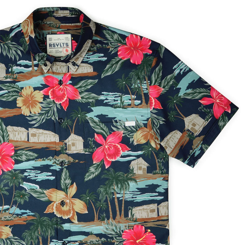 RSVLTS Cabana Noir KUNUFLEX Short Sleeve Shirt in Black — detail 2