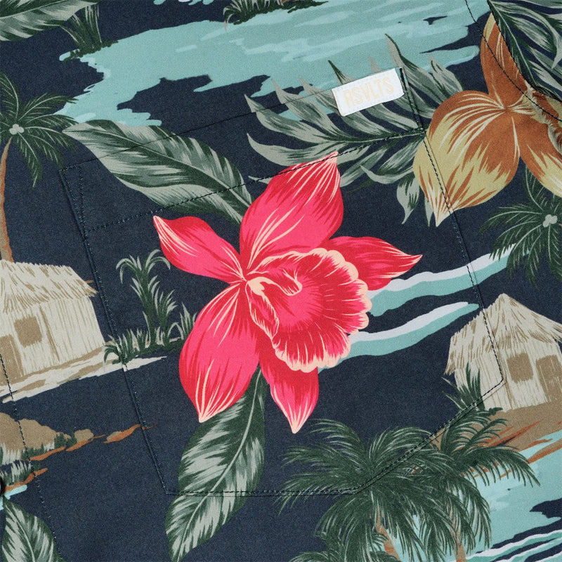 RSVLTS Cabana Noir KUNUFLEX Short Sleeve Shirt in Black — detail 4