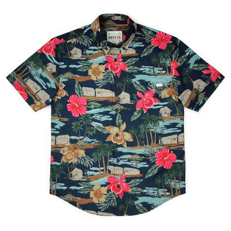 RSVLTS Cabana Noir KUNUFLEX Short Sleeve Shirt in Black — detail 5