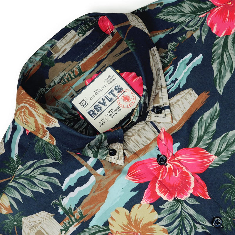 RSVLTS Cabana Noir KUNUFLEX Short Sleeve Shirt in Black — detail 6