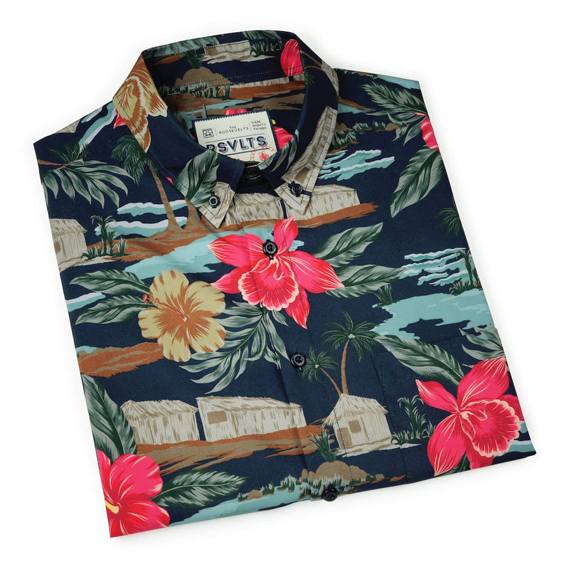 RSVLTS Cabana Noir KUNUFLEX Short Sleeve Shirt in Black — detail 8