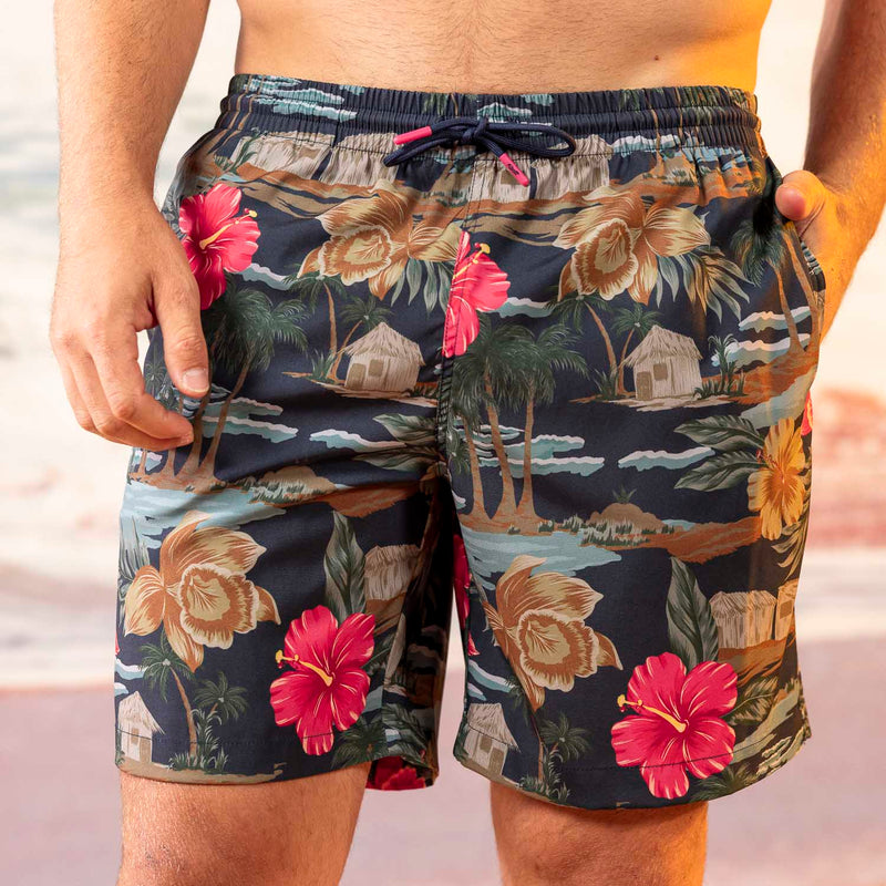 RSVLTS Cabana Noir Hybrid Shorts in Black — front view