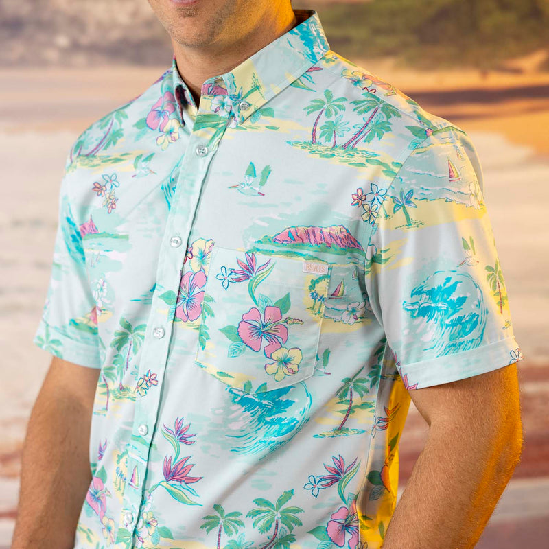 RSVLTS Renegade Reef KUNUFLEX Short Sleeve Shirt in Green — front view