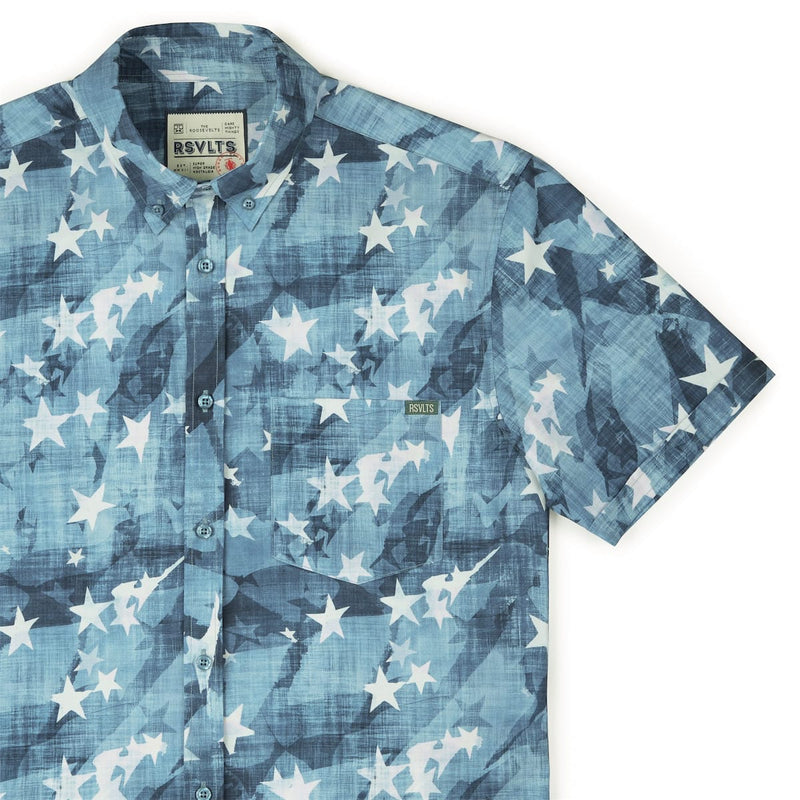 RSVLTS Star-Spangled Banger KUNUFLEX Short Sleeve Shirt in Blue — detail 2
