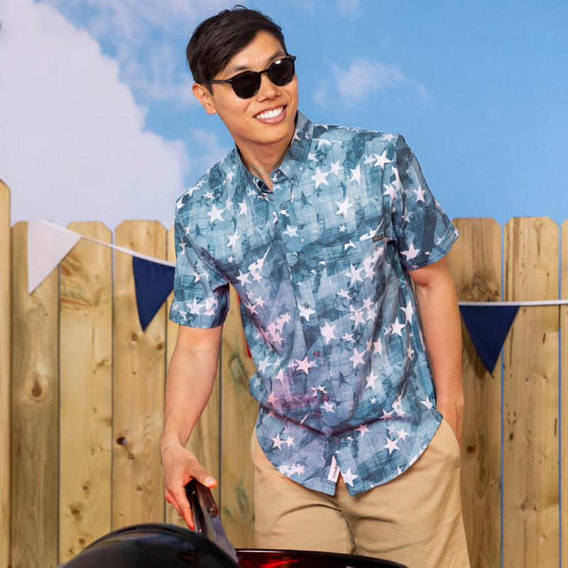 RSVLTS Star-Spangled Banger KUNUFLEX Short Sleeve Shirt in Blue — detail 3