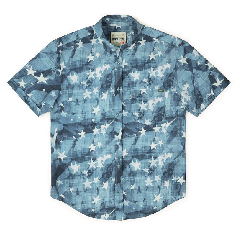 RSVLTS Star-Spangled Banger KUNUFLEX Short Sleeve Shirt in Blue — detail 5