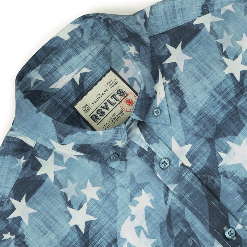 RSVLTS Star-Spangled Banger KUNUFLEX Short Sleeve Shirt in Blue — detail 6