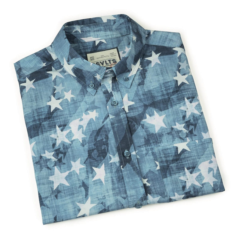 RSVLTS Star-Spangled Banger KUNUFLEX Short Sleeve Shirt in Blue — detail 8