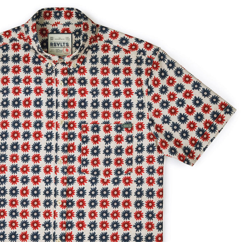 RSVLTS Freedom Flowers KUNUFLEX Short Sleeve Shirt in Blue — detail 2