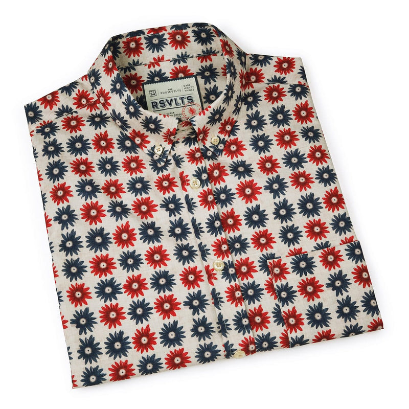 RSVLTS Freedom Flowers KUNUFLEX Short Sleeve Shirt in Blue — detail 8