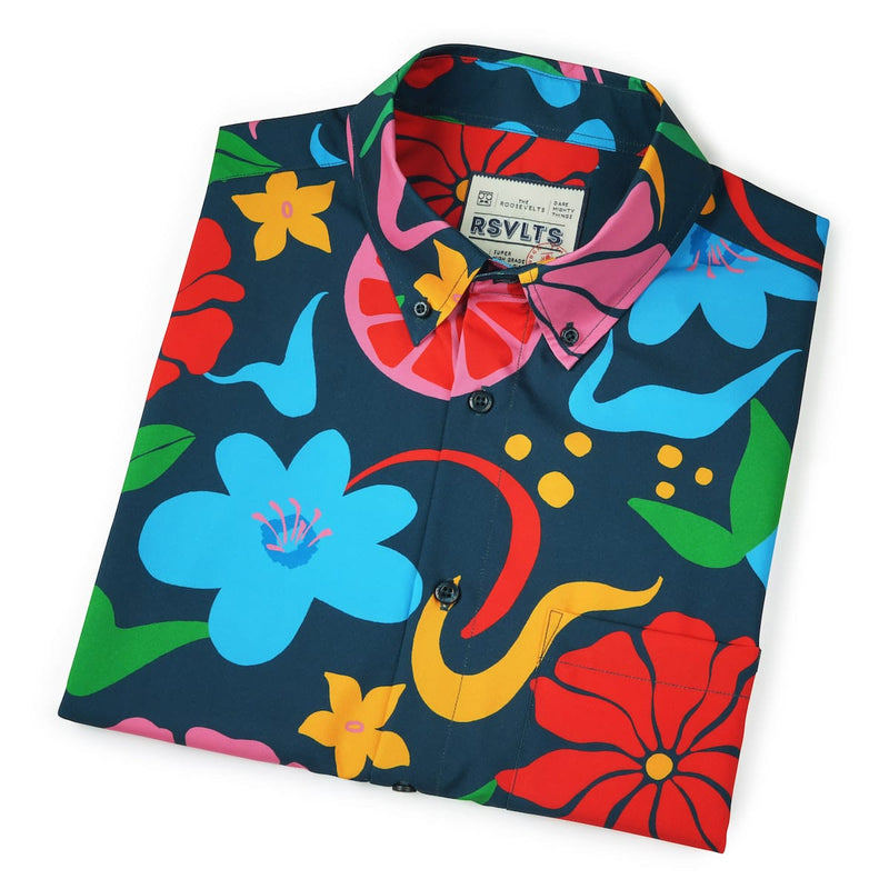 RSVLTS BIG Groovy Garden KUNUFLEX Short Sleeve Shirt in Black — detail 6
