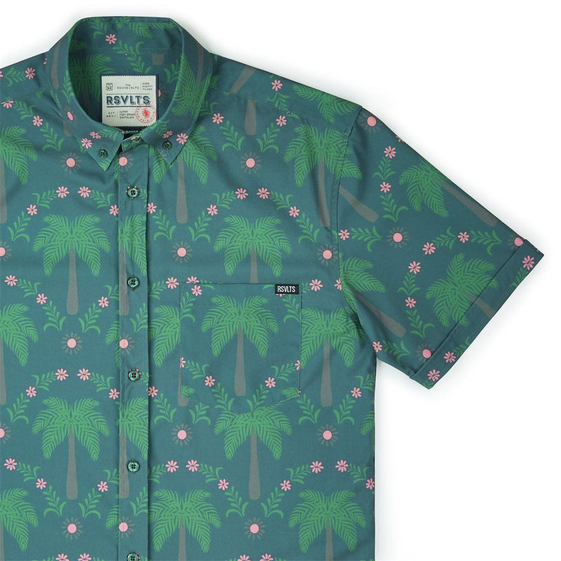 RSVLTS BIG Keep Palm KUNUFLEX Short Sleeve Shirt in Green — front view