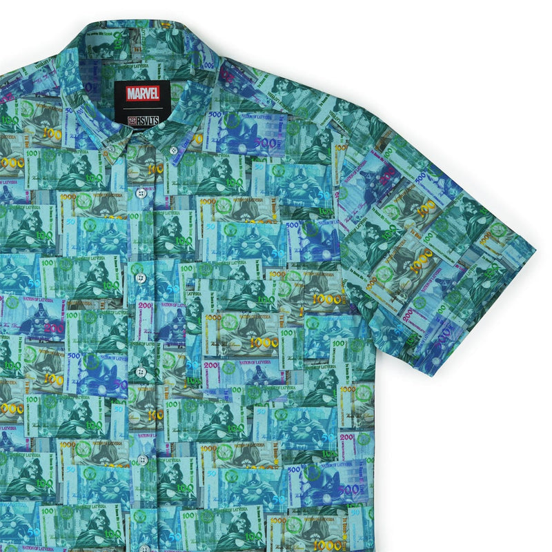 RSVLTS Victor's Spoils KUNUFLEX Short Sleeve Shirt in Blue — front view