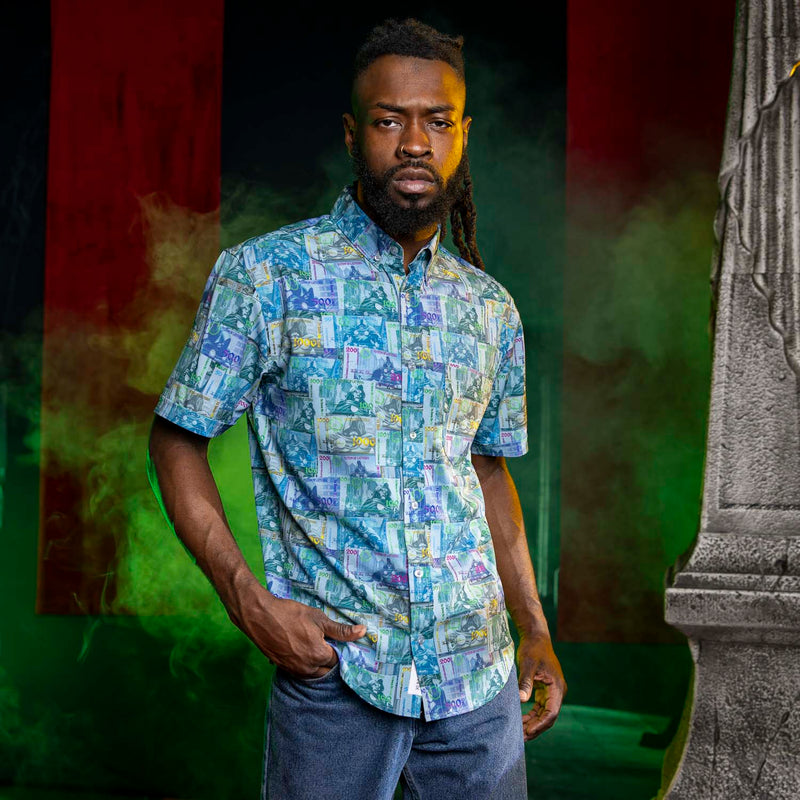 RSVLTS Victor's Spoils KUNUFLEX Short Sleeve Shirt in Blue — detail 2