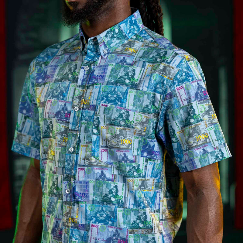 RSVLTS Victor's Spoils KUNUFLEX Short Sleeve Shirt in Blue — detail 4