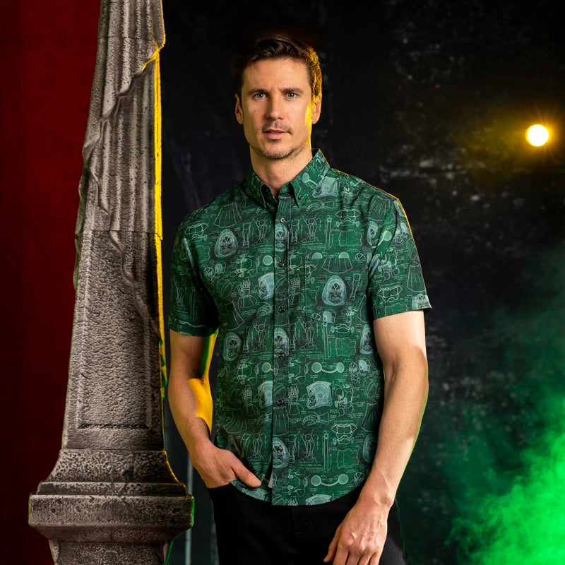 RSVLTS Doom-prints KUNUFLEX Short Sleeve Shirt in Green — detail 2