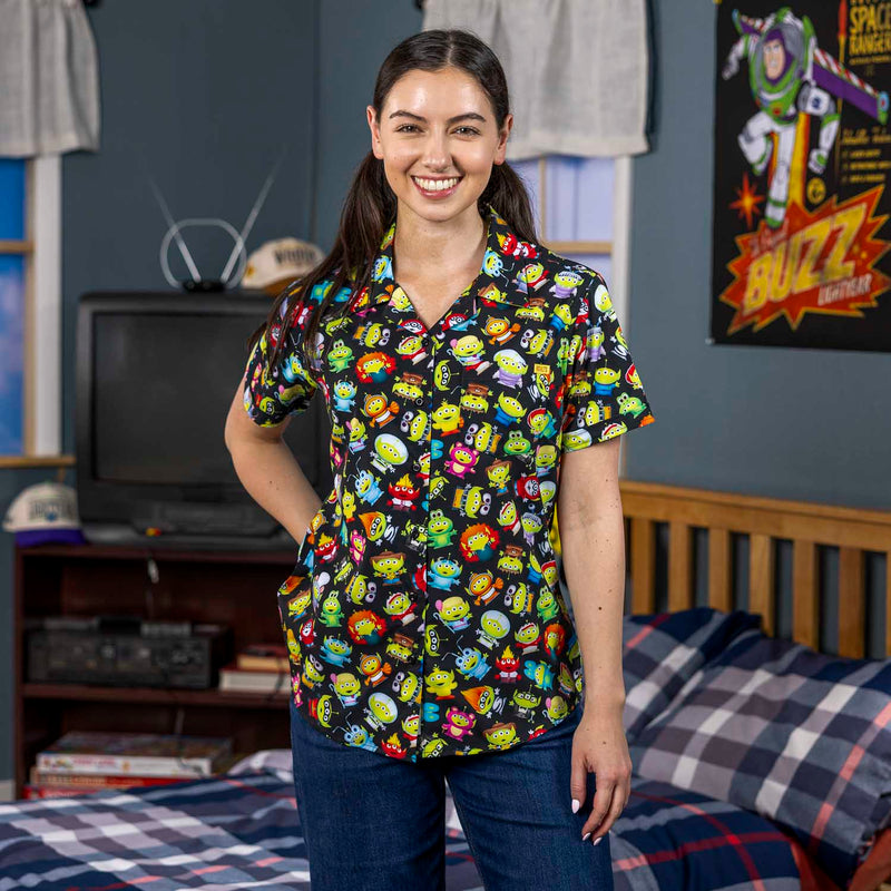 RSVLTS Cosmic Costumes Women's KUNUFLEX Short Sleeve Shirt in Black — front view