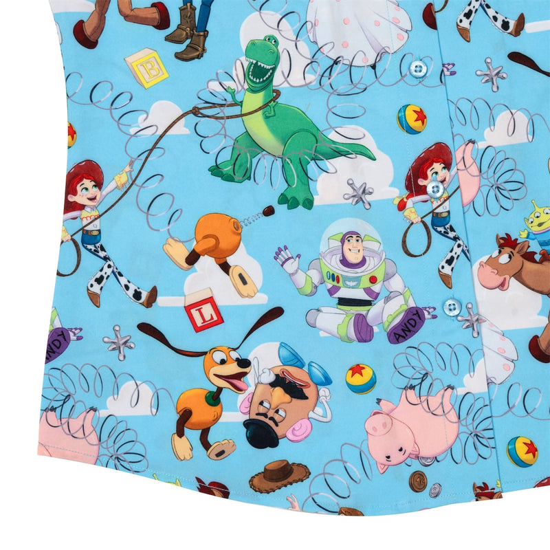 RSVLTS Andy's Toy Box Women's KUNUFLEX Short Sleeve Shirt in Blue — detail 7
