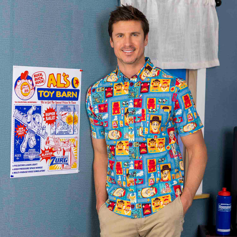 RSVLTS Woodcut Woody & Friends KUNUFLEX Short Sleeve Shirt in Blue — detail 2