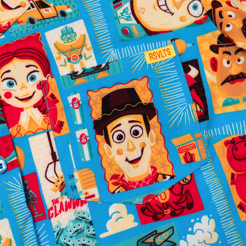 RSVLTS Woodcut Woody & Friends Women's KUNUFLEX Short Sleeve Shirt in Blue — detail 4