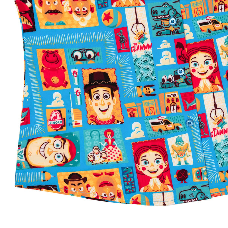 RSVLTS Woodcut Woody & Friends Women's KUNUFLEX Short Sleeve Shirt in Blue — detail 7