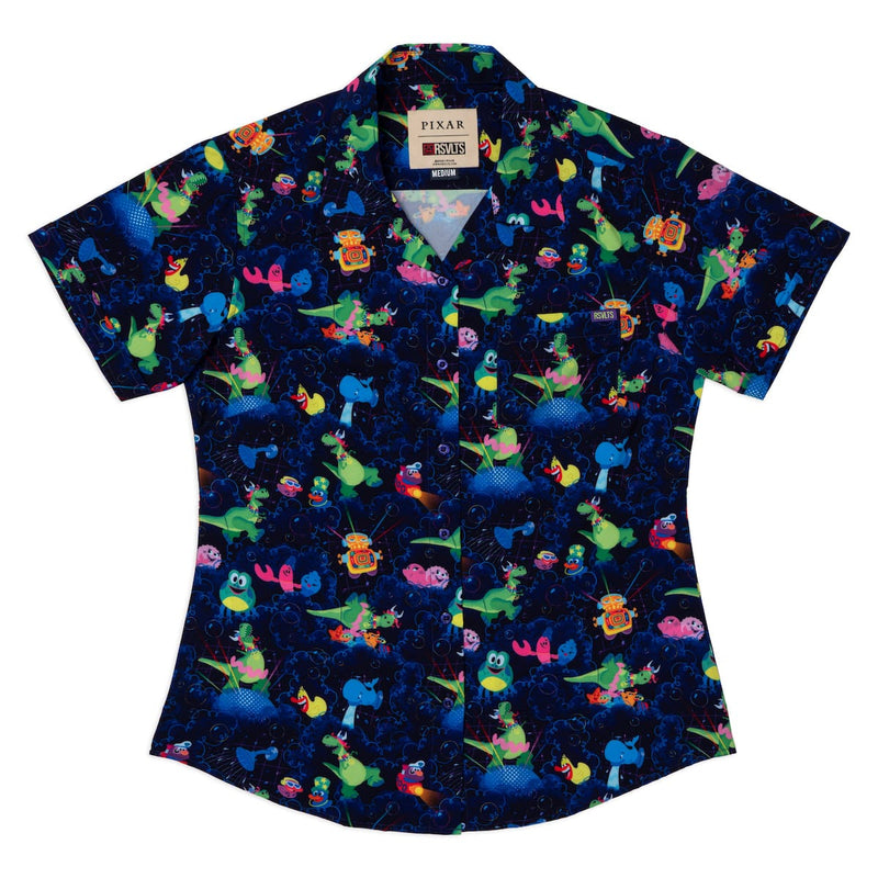 RSVLTS Partysaurus Rex Women's KUNUFLEX Short Sleeve Shirt in Purple — detail 2