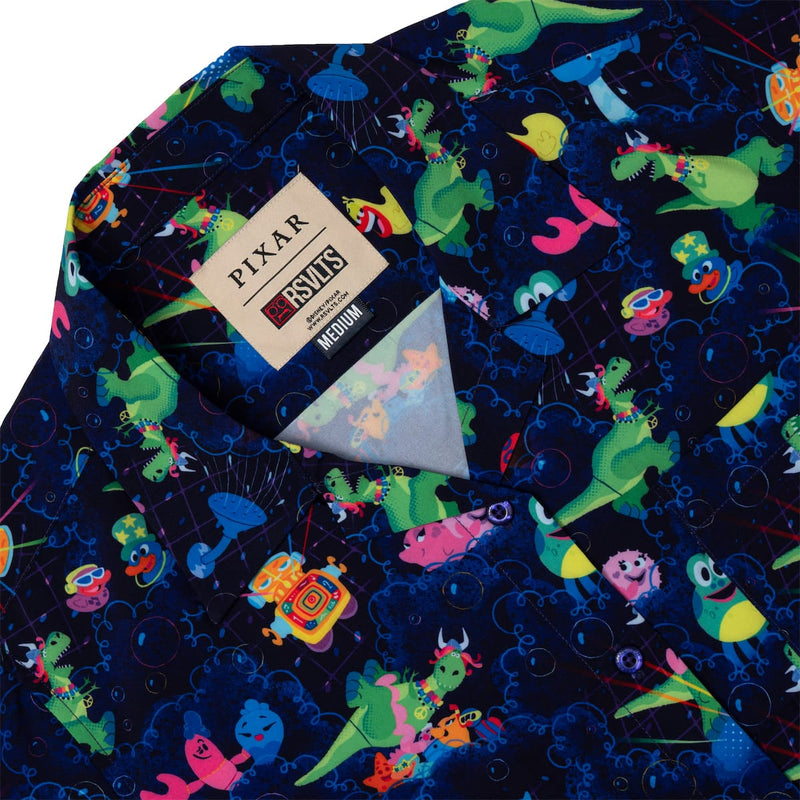 RSVLTS Partysaurus Rex Women's KUNUFLEX Short Sleeve Shirt in Purple — detail 6