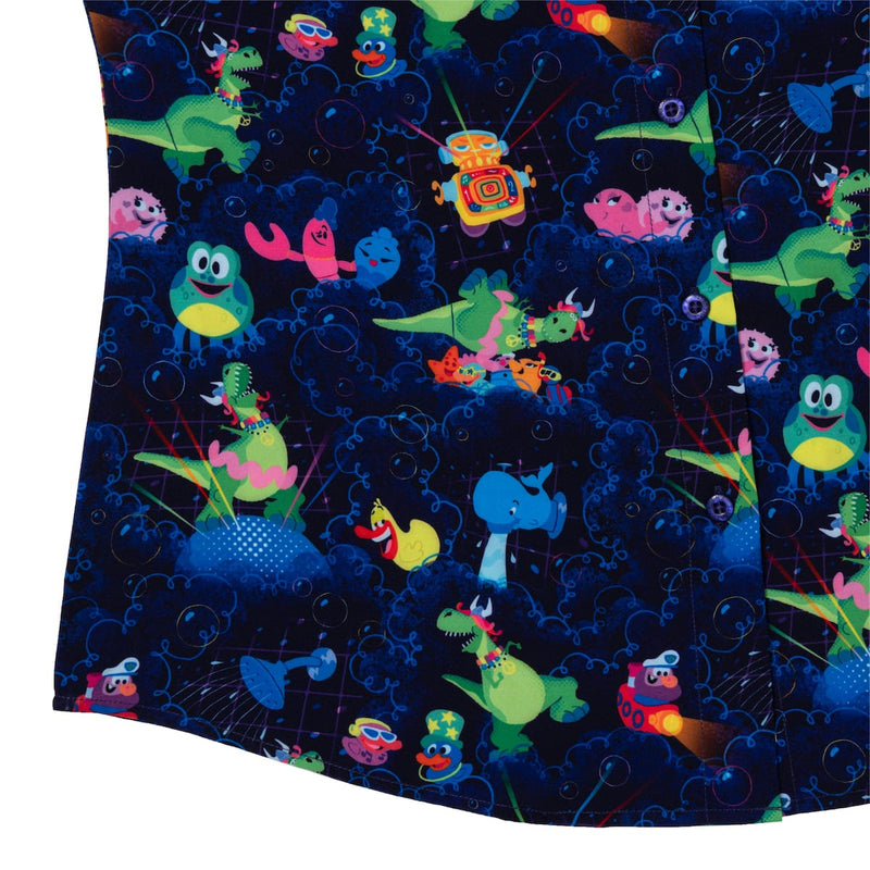 RSVLTS Partysaurus Rex Women's KUNUFLEX Short Sleeve Shirt in Purple — detail 7