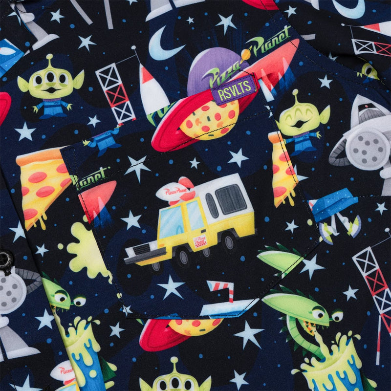 RSVLTS What a Spaceport! Women's KUNUFLEX Short Sleeve Shirt in Black — detail 2