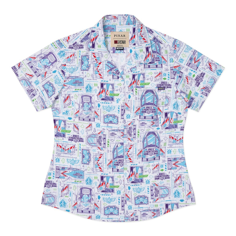 RSVLTS Space Ranger Schematics Women's KUNUFLEX Short Sleeve Shirt in Blue — detail 2