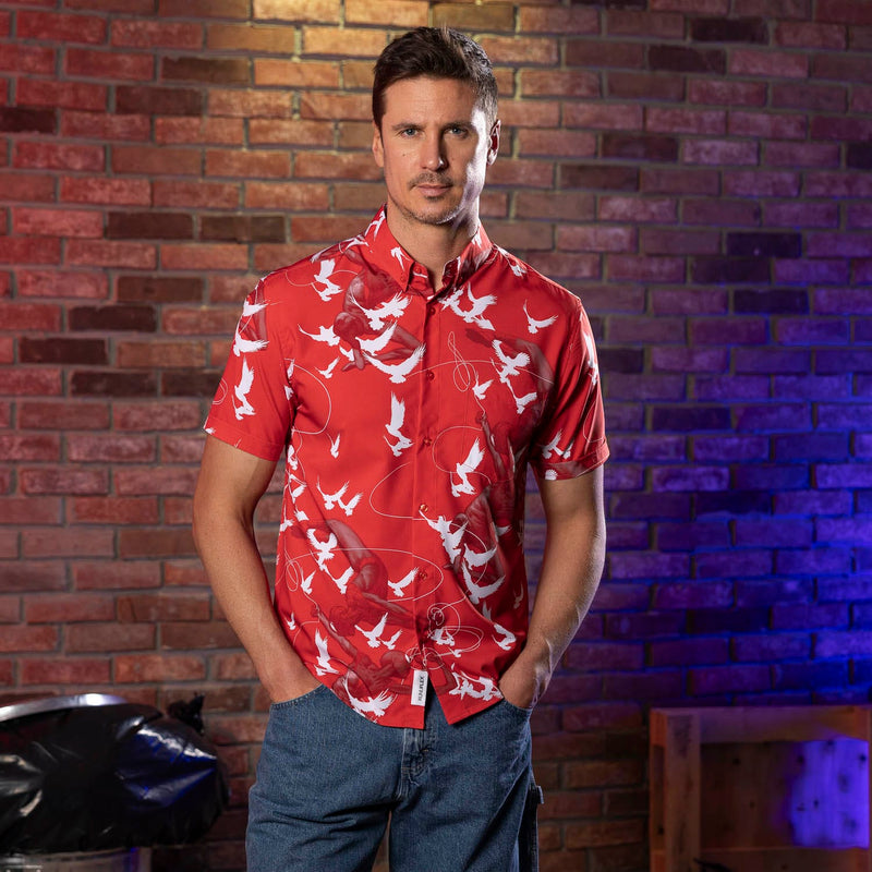 RSVLTS Frequent-Flyer Miles & Peter KUNUFLEX Short Sleeve Shirt in Red — detail 2
