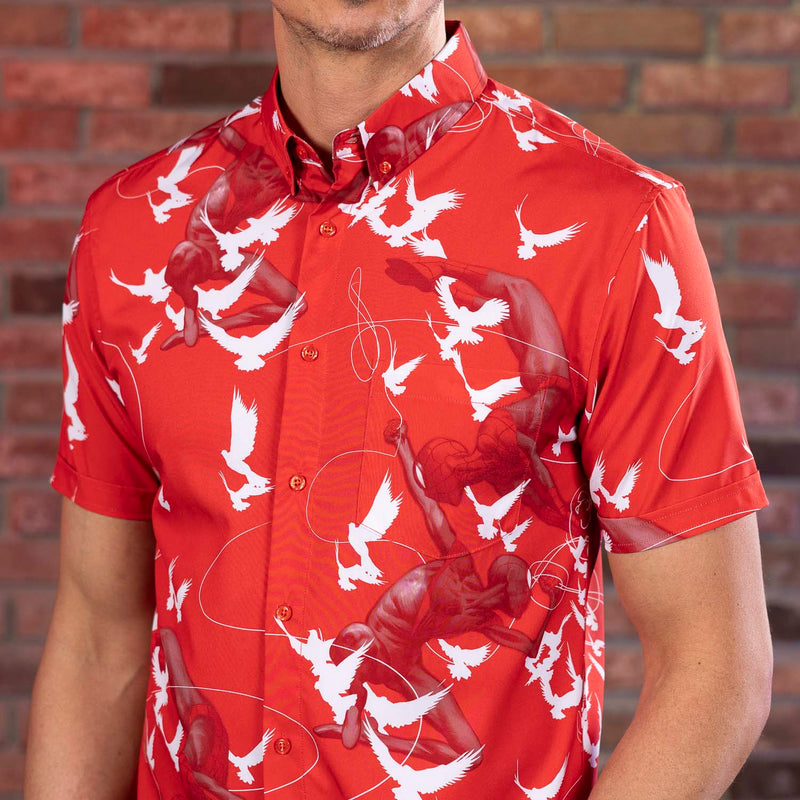 RSVLTS Frequent-Flyer Miles & Peter KUNUFLEX Short Sleeve Shirt in Red — detail 4