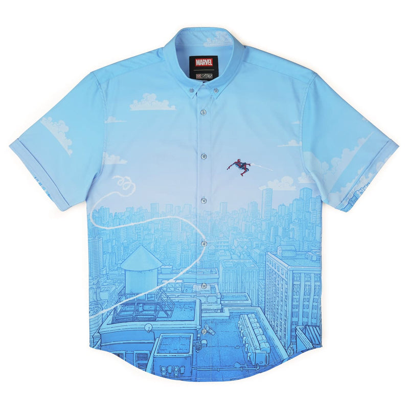 RSVLTS Skyline Slingin' KUNUFLEX Short Sleeve Shirt in Blue — front view