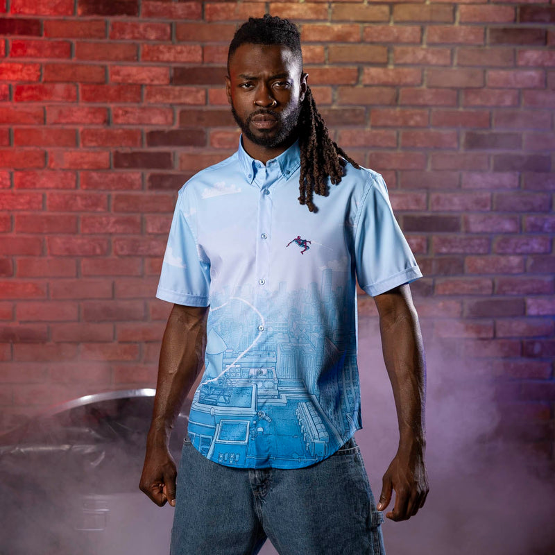RSVLTS Skyline Slingin' KUNUFLEX Short Sleeve Shirt in Blue — detail 2