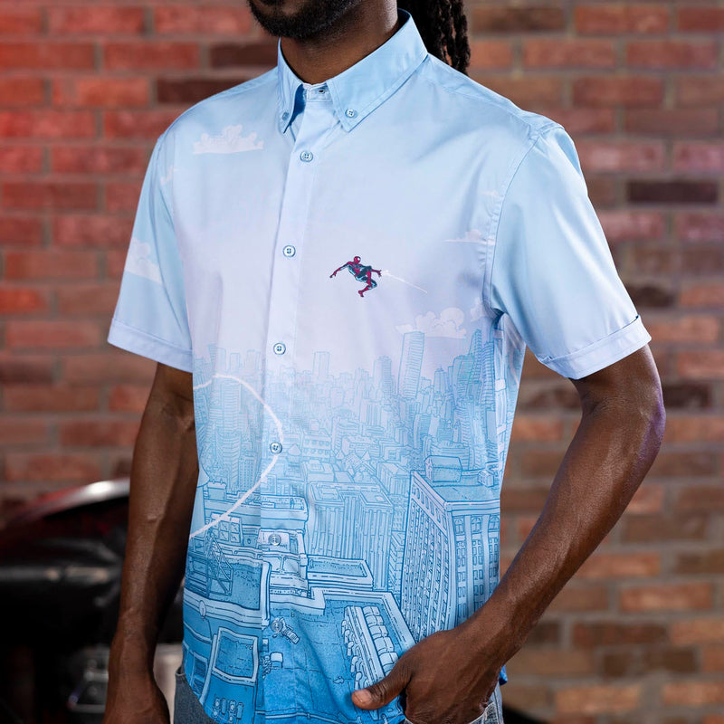 RSVLTS Skyline Slingin' KUNUFLEX Short Sleeve Shirt in Blue — detail 4