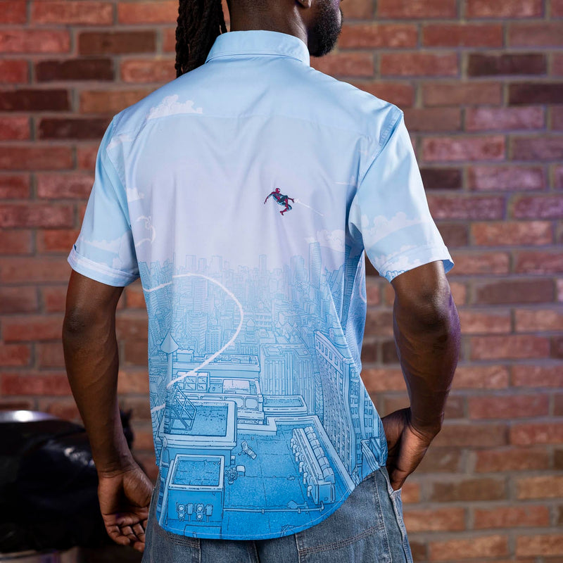 RSVLTS Skyline Slingin' KUNUFLEX Short Sleeve Shirt in Blue — detail 6
