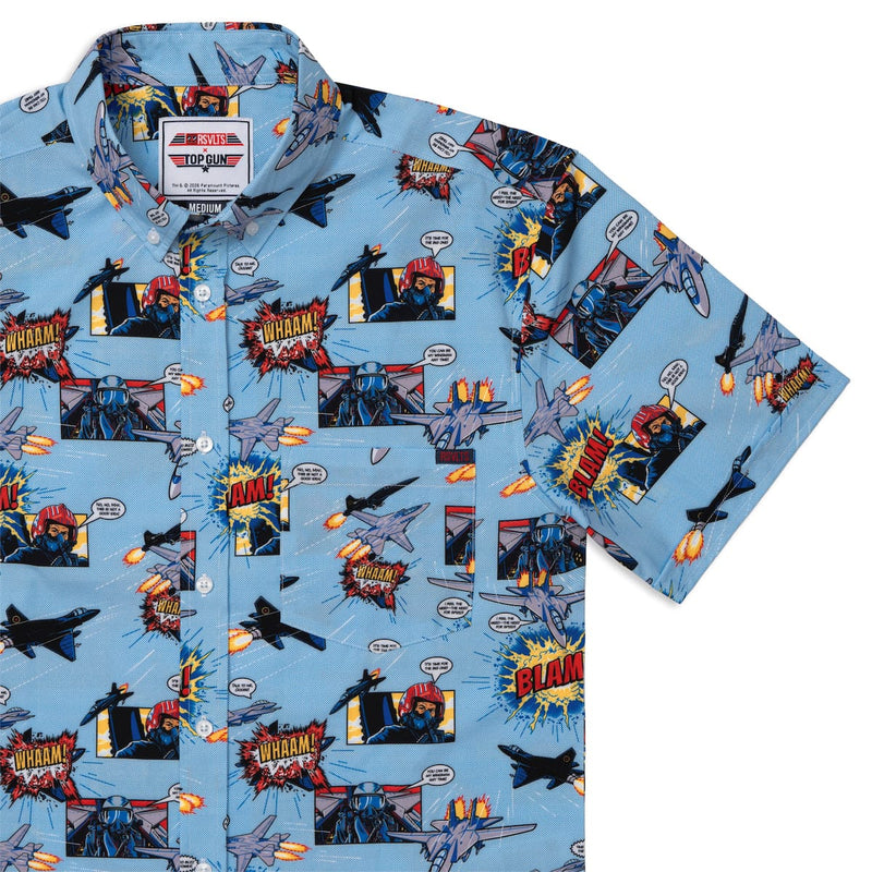 RSVLTS Blasting Bogeys KUNUFLEX Short Sleeve Shirt in Blue — front view
