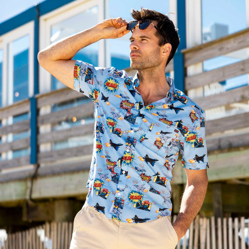RSVLTS Blasting Bogeys KUNUFLEX Short Sleeve Shirt in Blue — detail 2