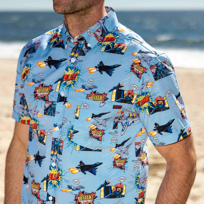 RSVLTS Blasting Bogeys KUNUFLEX Short Sleeve Shirt in Blue — detail 4
