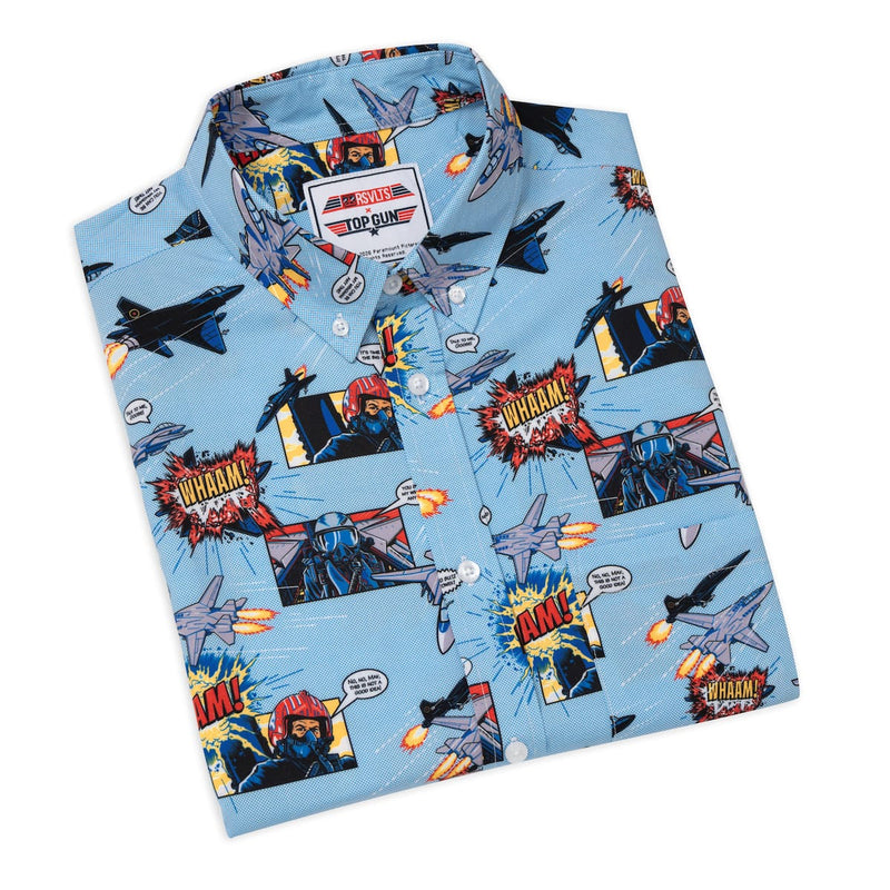 RSVLTS Blasting Bogeys KUNUFLEX Short Sleeve Shirt in Blue — detail 8
