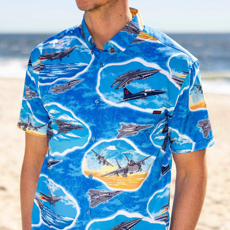 RSVLTS Hey, Goose, Ya Big Stud! KUNUFLEX Short Sleeve Shirt in Blue — detail 4