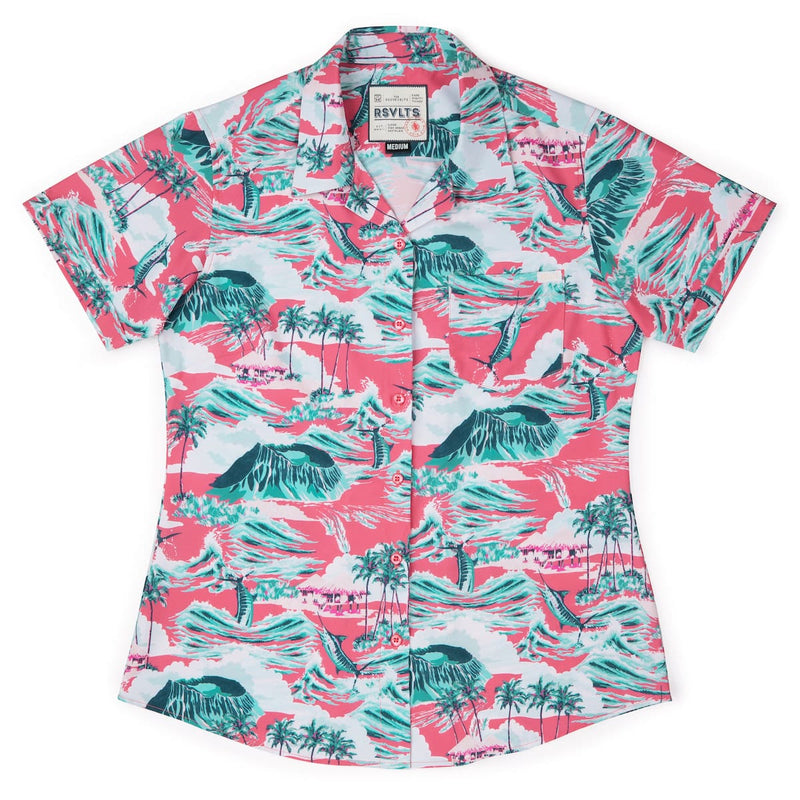 RSVLTS Marlin, P.I. Women's KUNUFLEX Short Sleeve Shirt in Pink — detail 2