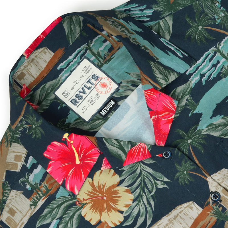 RSVLTS Cabana Noir Women's KUNUFLEX Short Sleeve Shirt in Black — detail 6