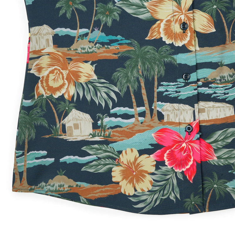 RSVLTS Cabana Noir Women's KUNUFLEX Short Sleeve Shirt in Black — detail 7