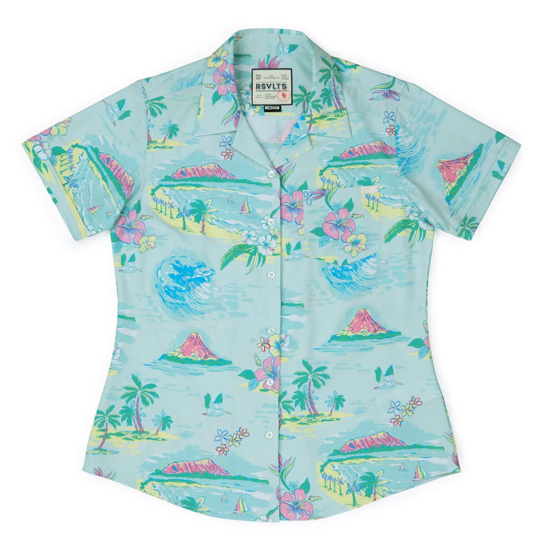 RSVLTS Renegade Reef Women's KUNUFLEX Short Sleeve Shirt in Green — detail 2