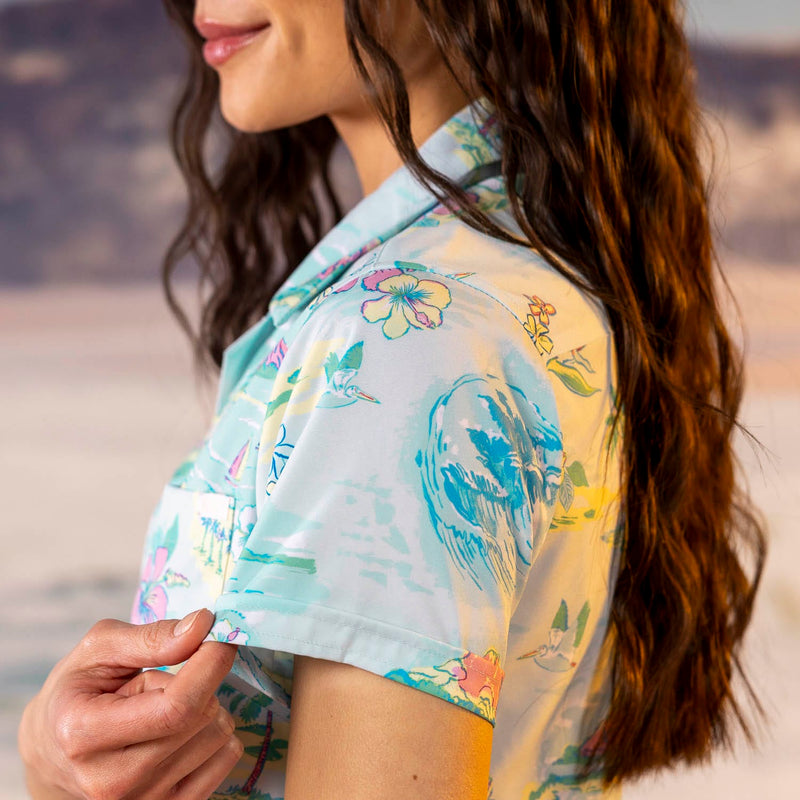 RSVLTS Renegade Reef Women's KUNUFLEX Short Sleeve Shirt in Green — detail 5