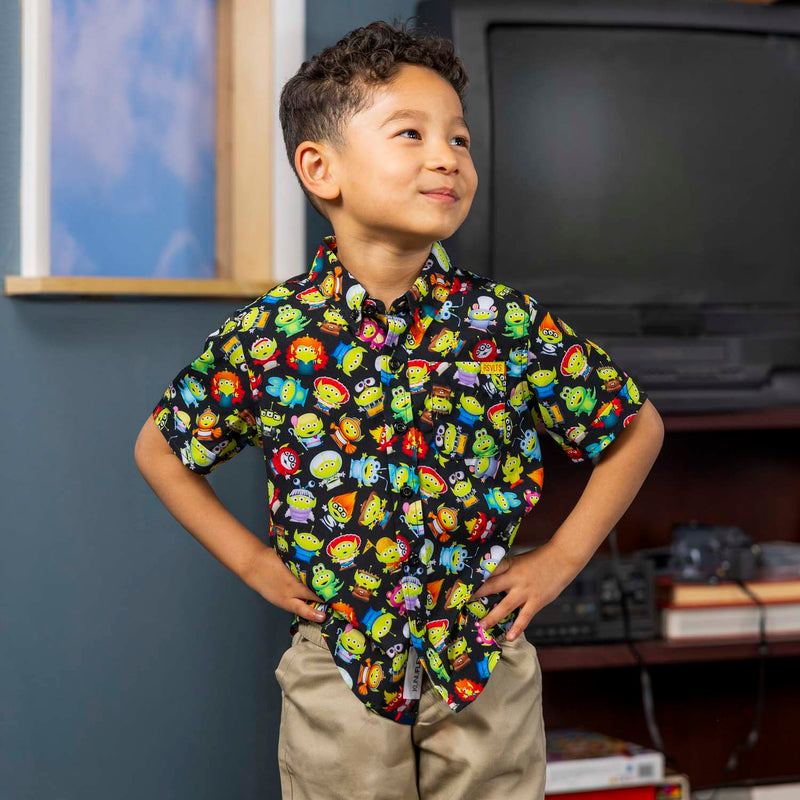 RSVLTS Cosmic Costumes Preschool KUNUFLEX Short Sleeve Shirt in Black — front view