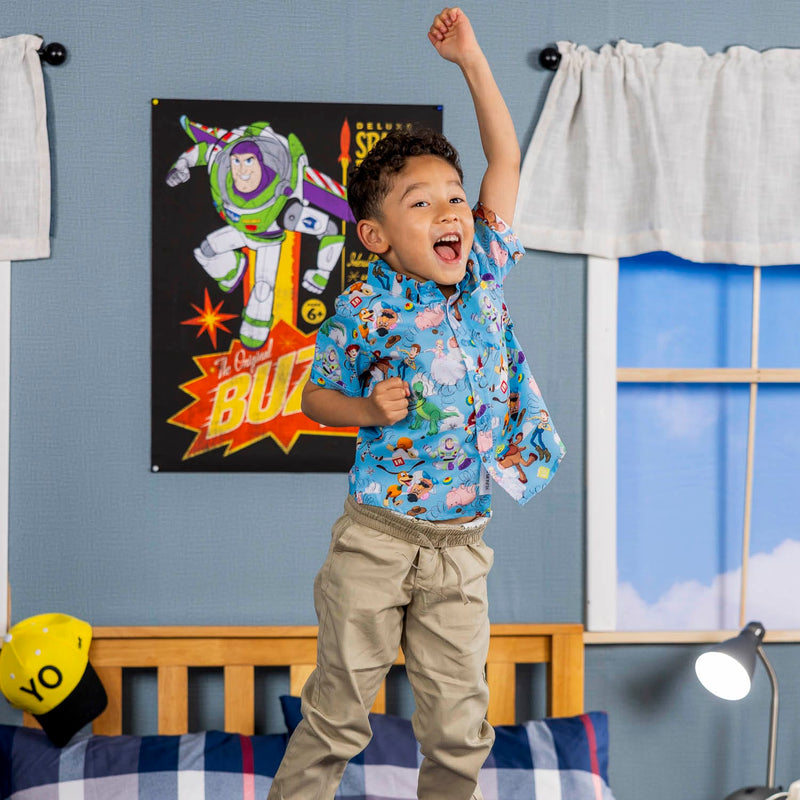 RSVLTS Andy's Toy Box Preschool KUNUFLEX Short Sleeve Shirt in Blue — front view